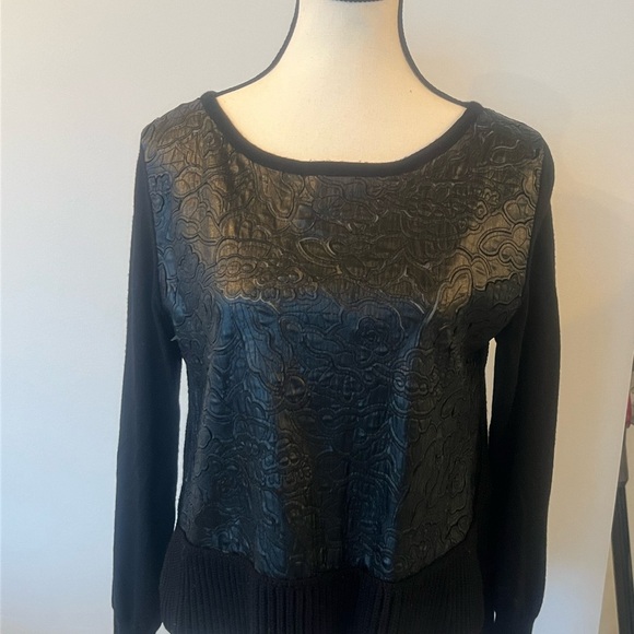 Blugirl Italian Mixed Media Sweater w/ Leather Embroidery - M - Picture 1 of 15